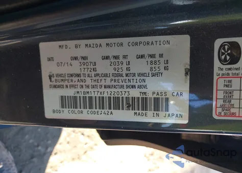 2015 Mazda Mazda3 I Sv from USA, damaged, VIN JM1BM1T7XF1220373